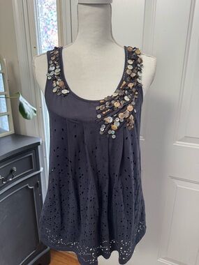 Deletta Navy Embellished Button Detail Top S